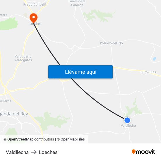 Valdilecha to Loeches map