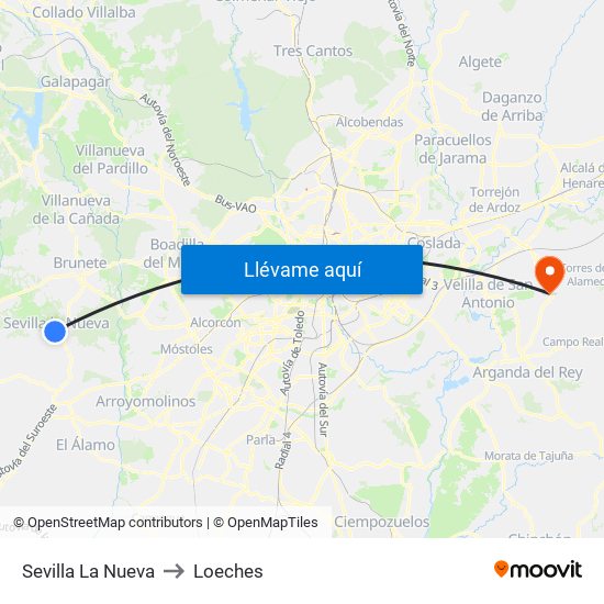 Sevilla La Nueva to Loeches map