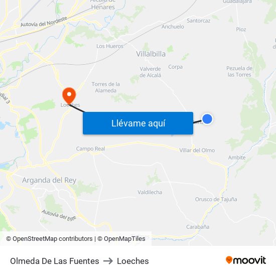 Olmeda De Las Fuentes to Loeches map