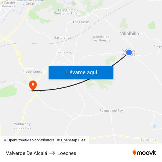 Valverde De Alcalá to Loeches map