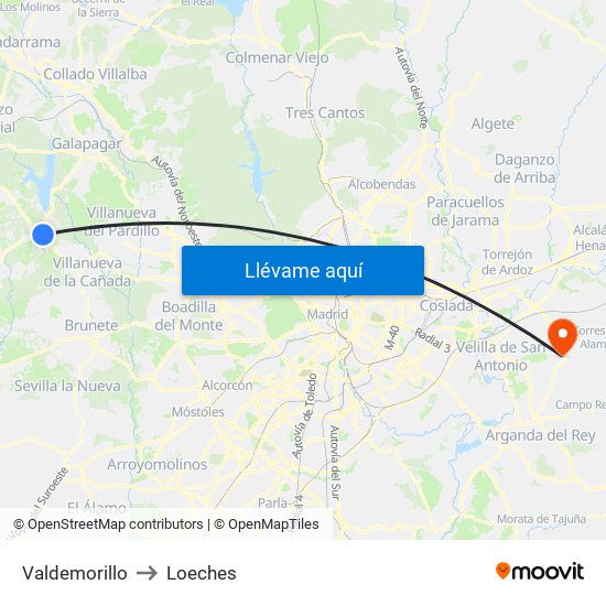 Valdemorillo to Loeches map