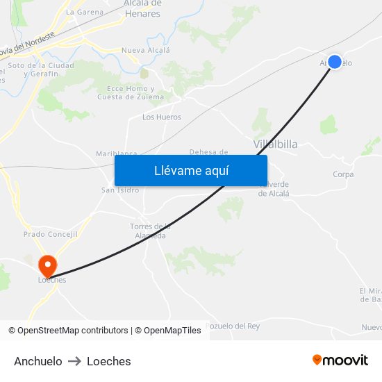 Anchuelo to Loeches map