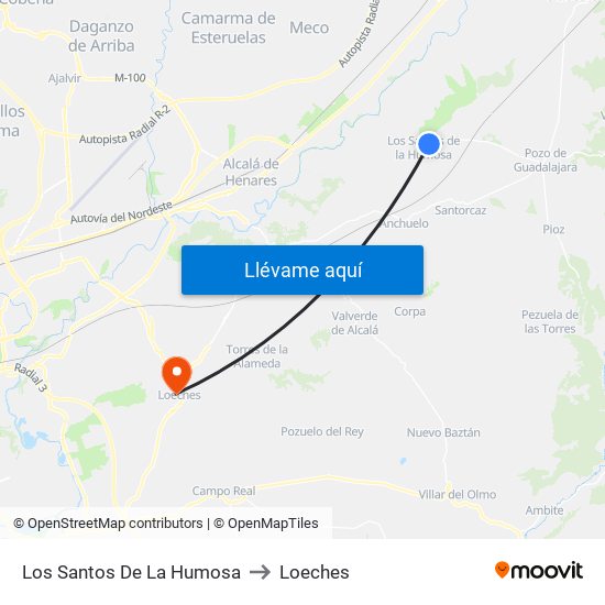 Los Santos De La Humosa to Loeches map