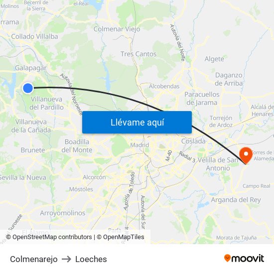 Colmenarejo to Loeches map