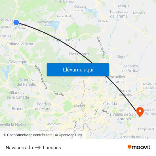 Navacerrada to Loeches map