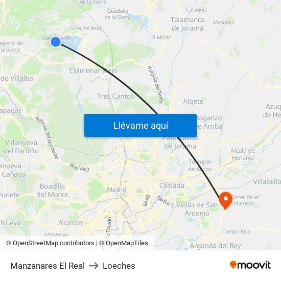 Manzanares El Real to Loeches map