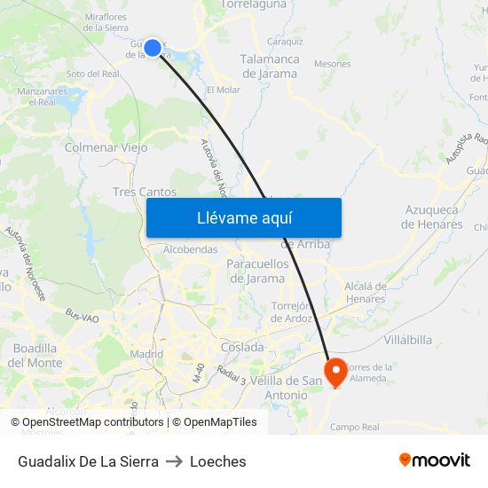 Guadalix De La Sierra to Loeches map