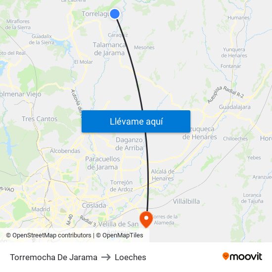 Torremocha De Jarama to Loeches map