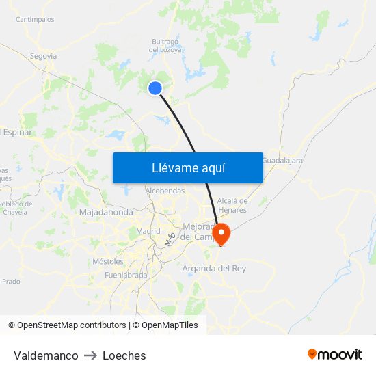 Valdemanco to Loeches map