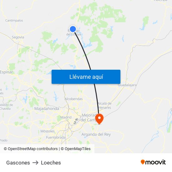 Gascones to Loeches map