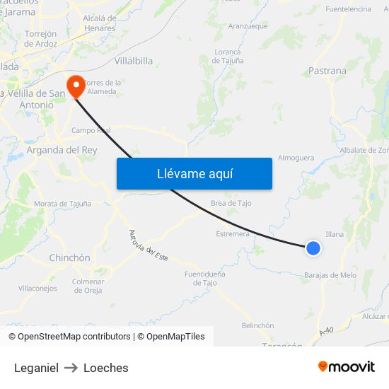 Leganiel to Loeches map