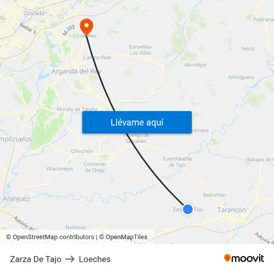 Zarza De Tajo to Loeches map
