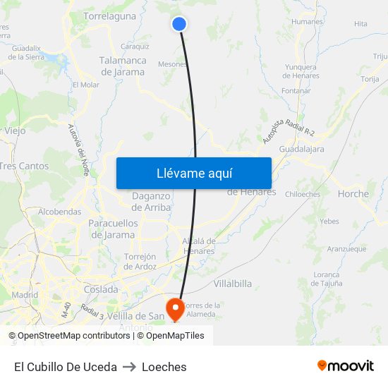 El Cubillo De Uceda to Loeches map