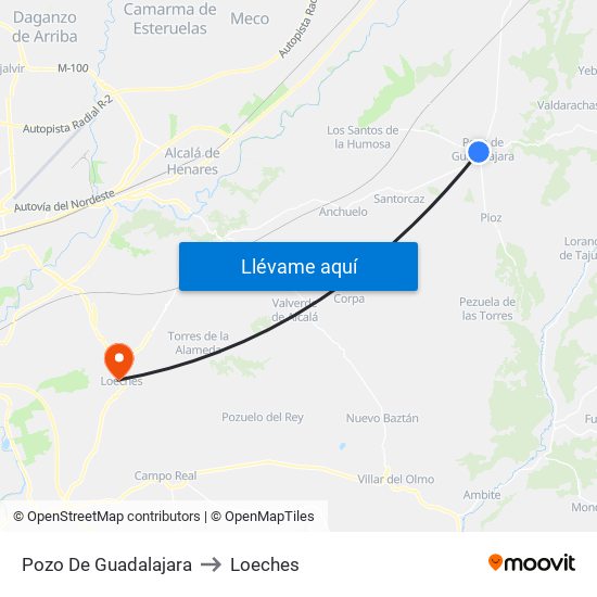 Pozo De Guadalajara to Loeches map