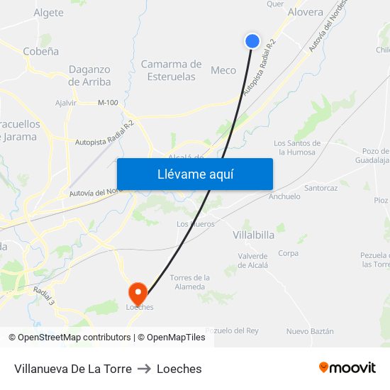 Villanueva De La Torre to Loeches map