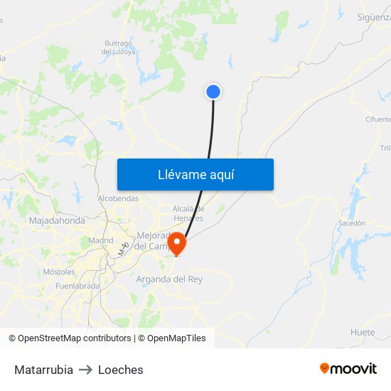 Matarrubia to Loeches map