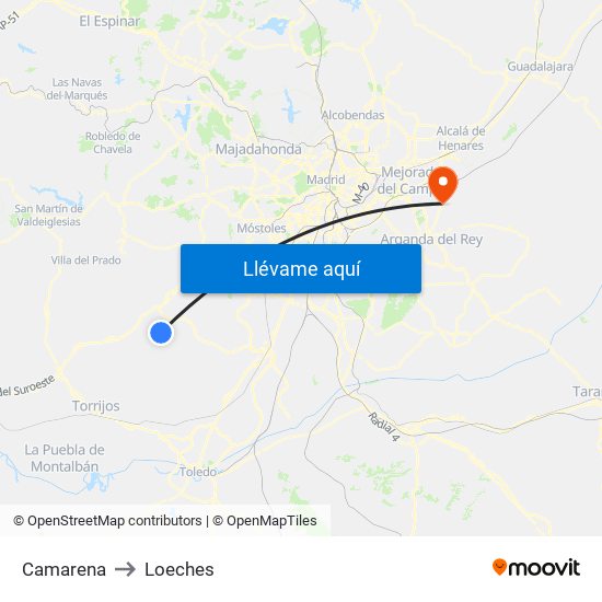 Camarena to Loeches map
