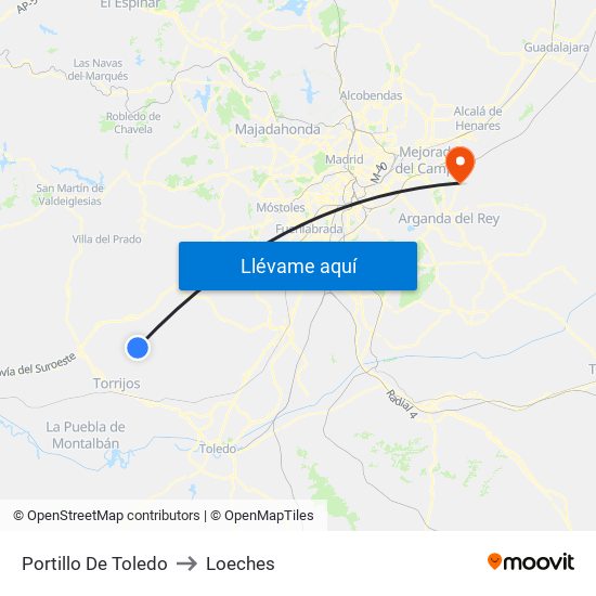 Portillo De Toledo to Loeches map