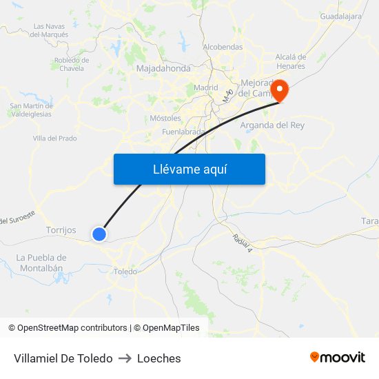 Villamiel De Toledo to Loeches map