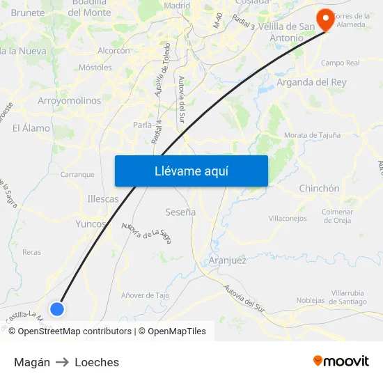 Magán to Loeches map