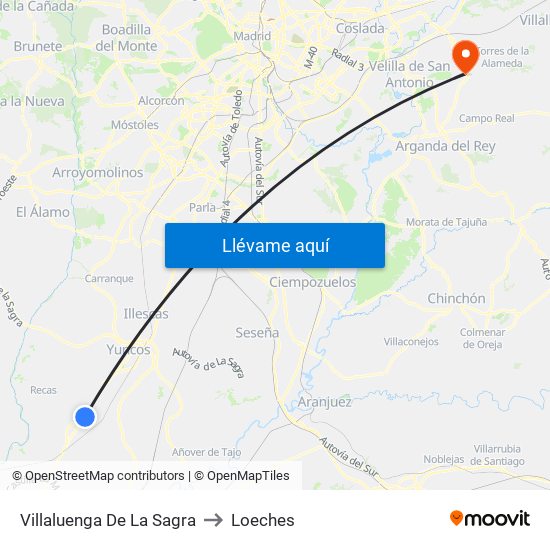 Villaluenga De La Sagra to Loeches map