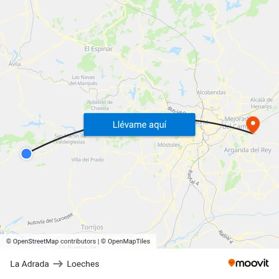La Adrada to Loeches map