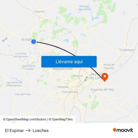 El Espinar to Loeches map