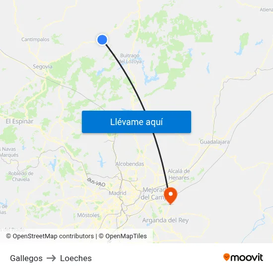 Gallegos to Loeches map