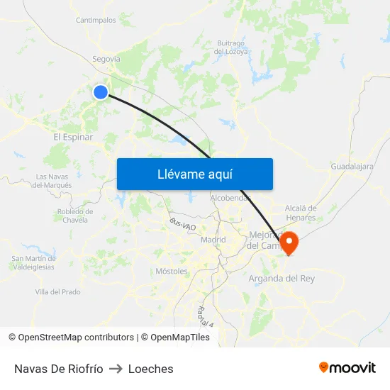 Navas De Riofrío to Loeches map