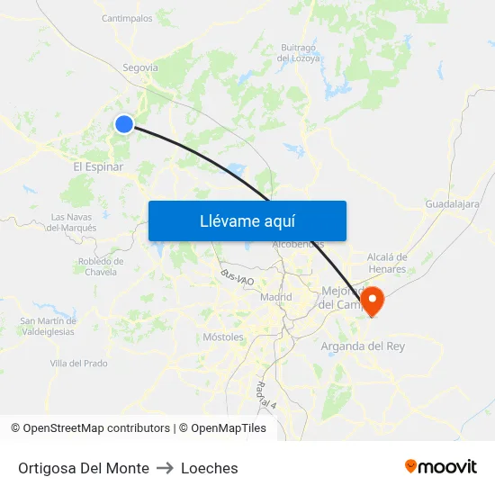 Ortigosa Del Monte to Loeches map