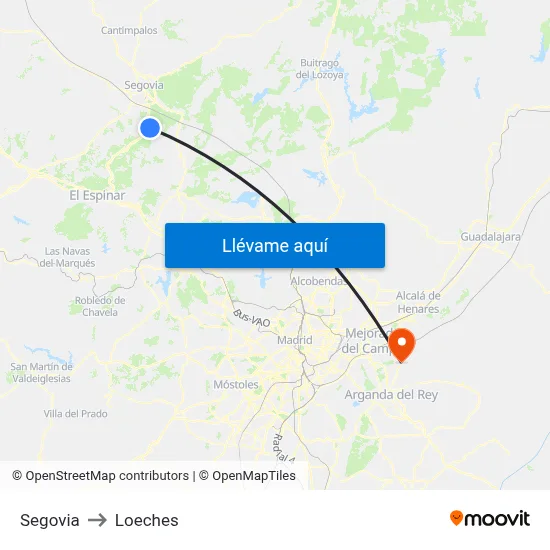 Segovia to Loeches map
