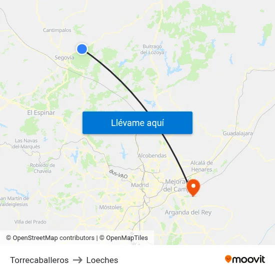 Torrecaballeros to Loeches map