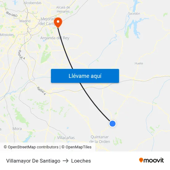 Villamayor De Santiago to Loeches map