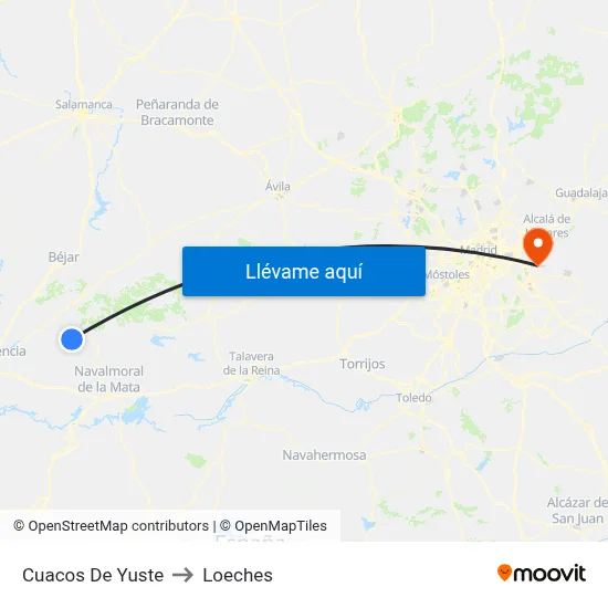 Cuacos De Yuste to Loeches map