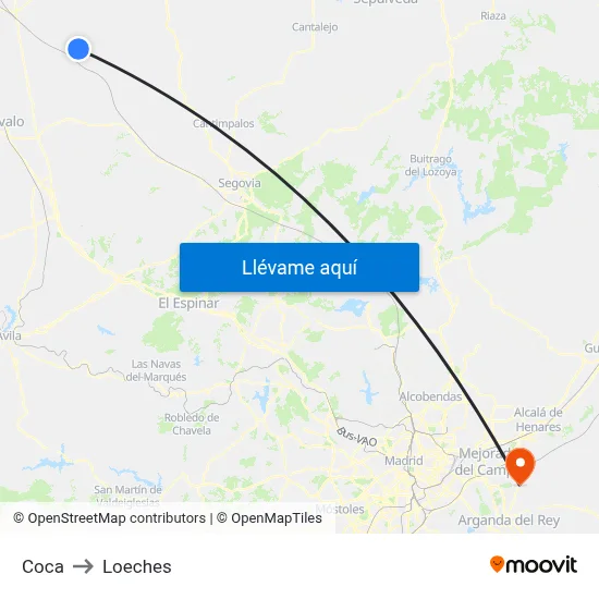 Coca to Loeches map