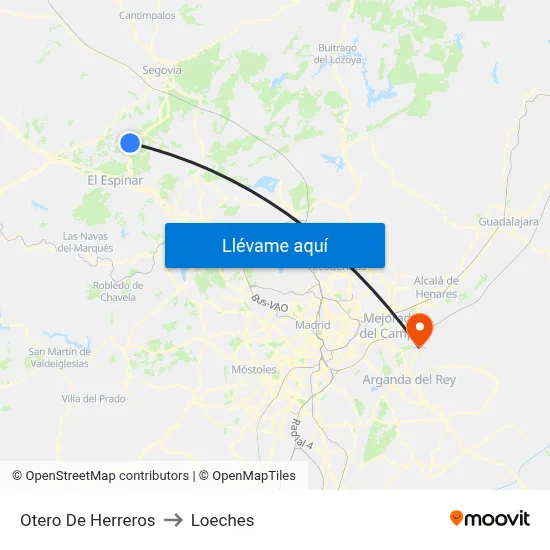 Otero De Herreros to Loeches map