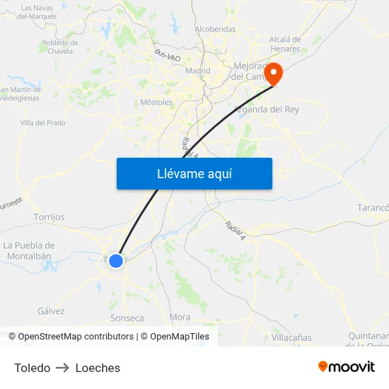 Toledo to Loeches map