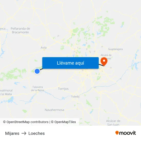 Mijares to Loeches map