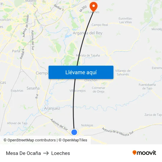 Mesa De Ocaña to Loeches map