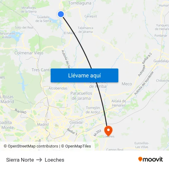 Sierra Norte to Loeches map