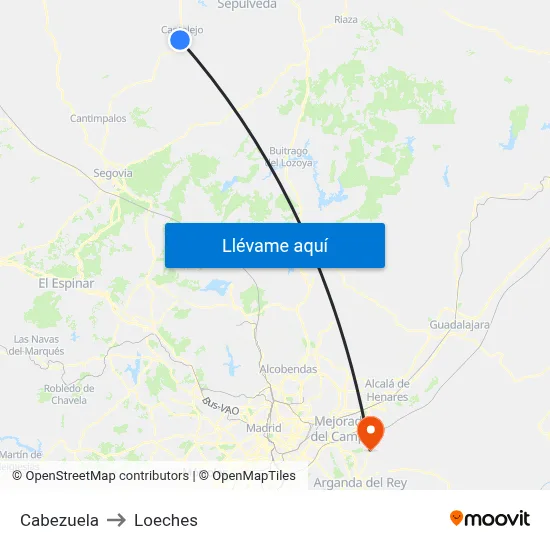Cabezuela to Loeches map