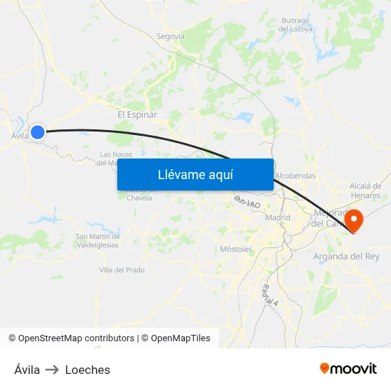 Ávila to Loeches map