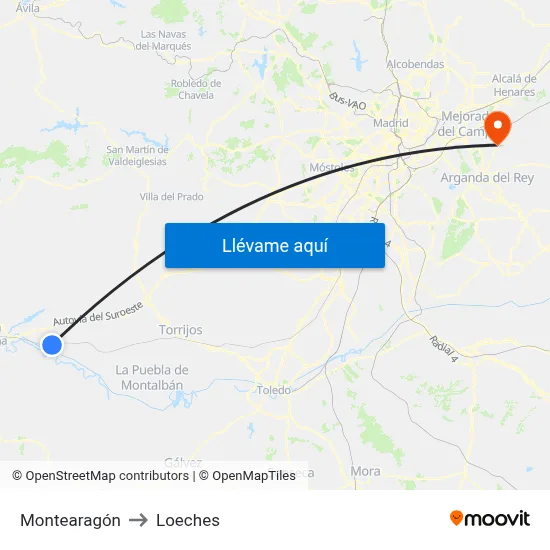 Montearagón to Loeches map