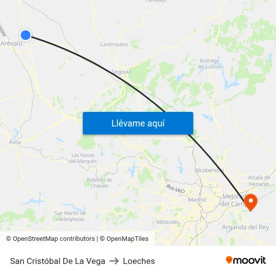 San Cristóbal De La Vega to Loeches map