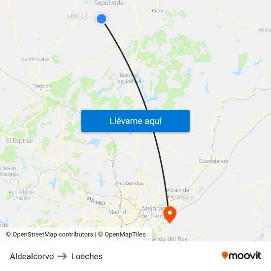 Aldealcorvo to Loeches map