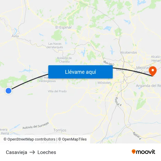 Casavieja to Loeches map