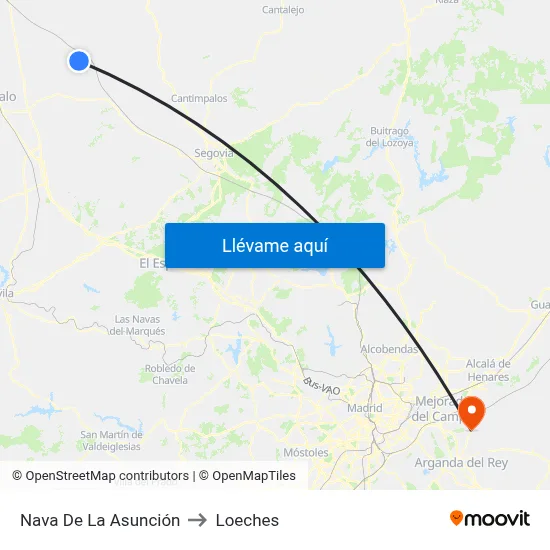Nava De La Asunción to Loeches map