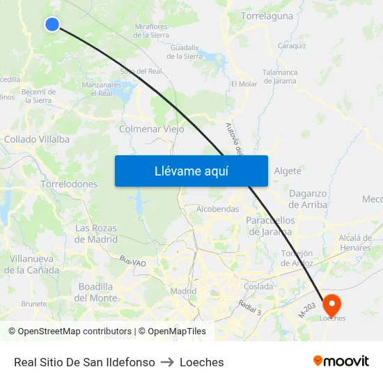 Real Sitio De San Ildefonso to Loeches map