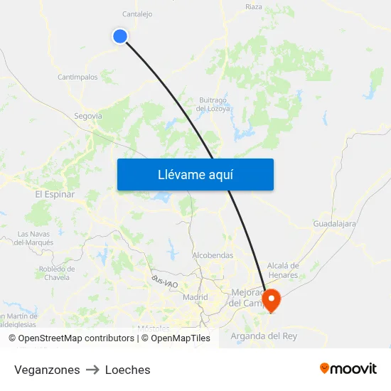 Veganzones to Loeches map