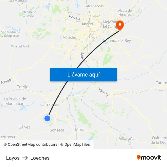Layos to Loeches map